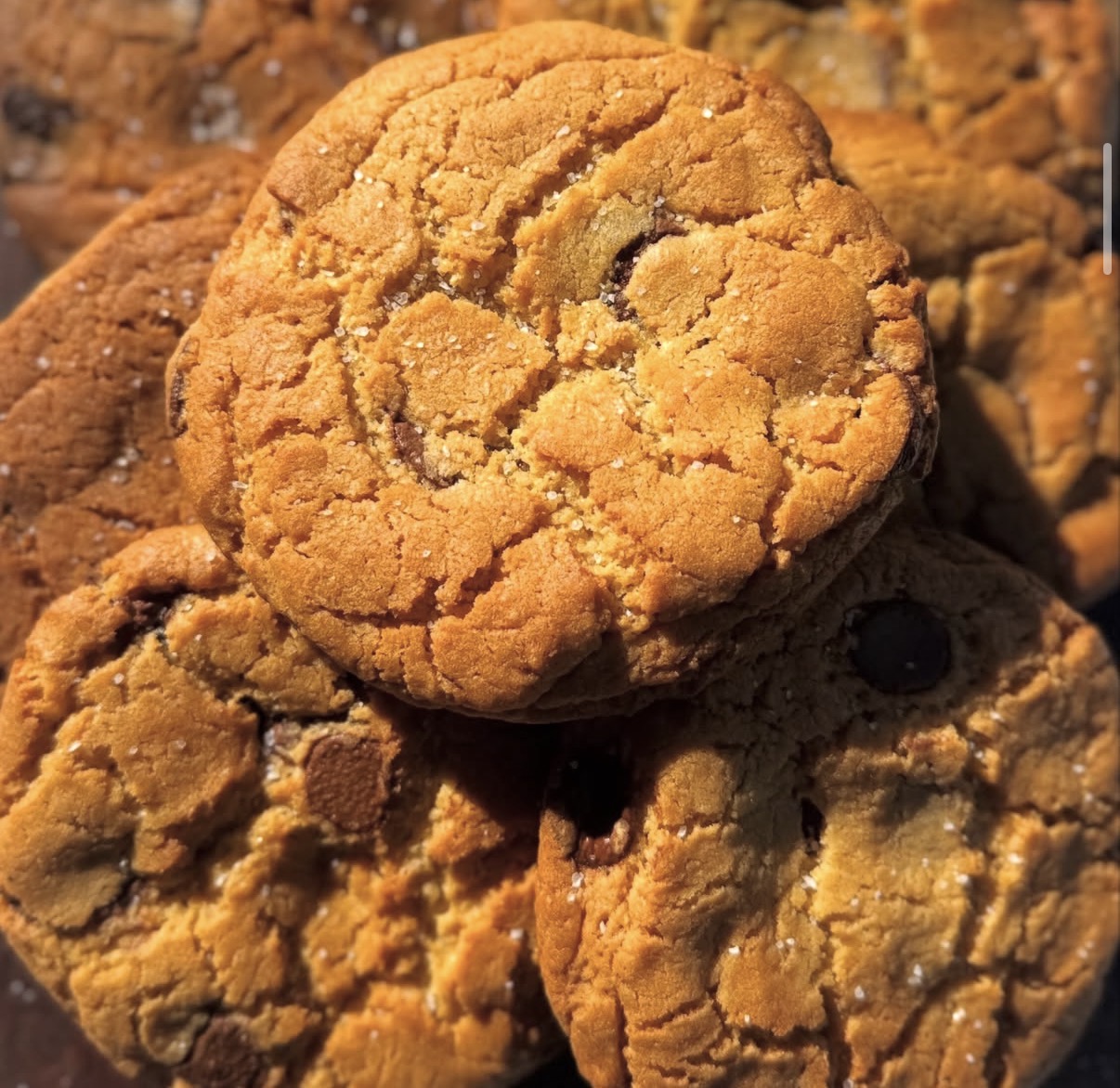 Stack of choc chip cookies