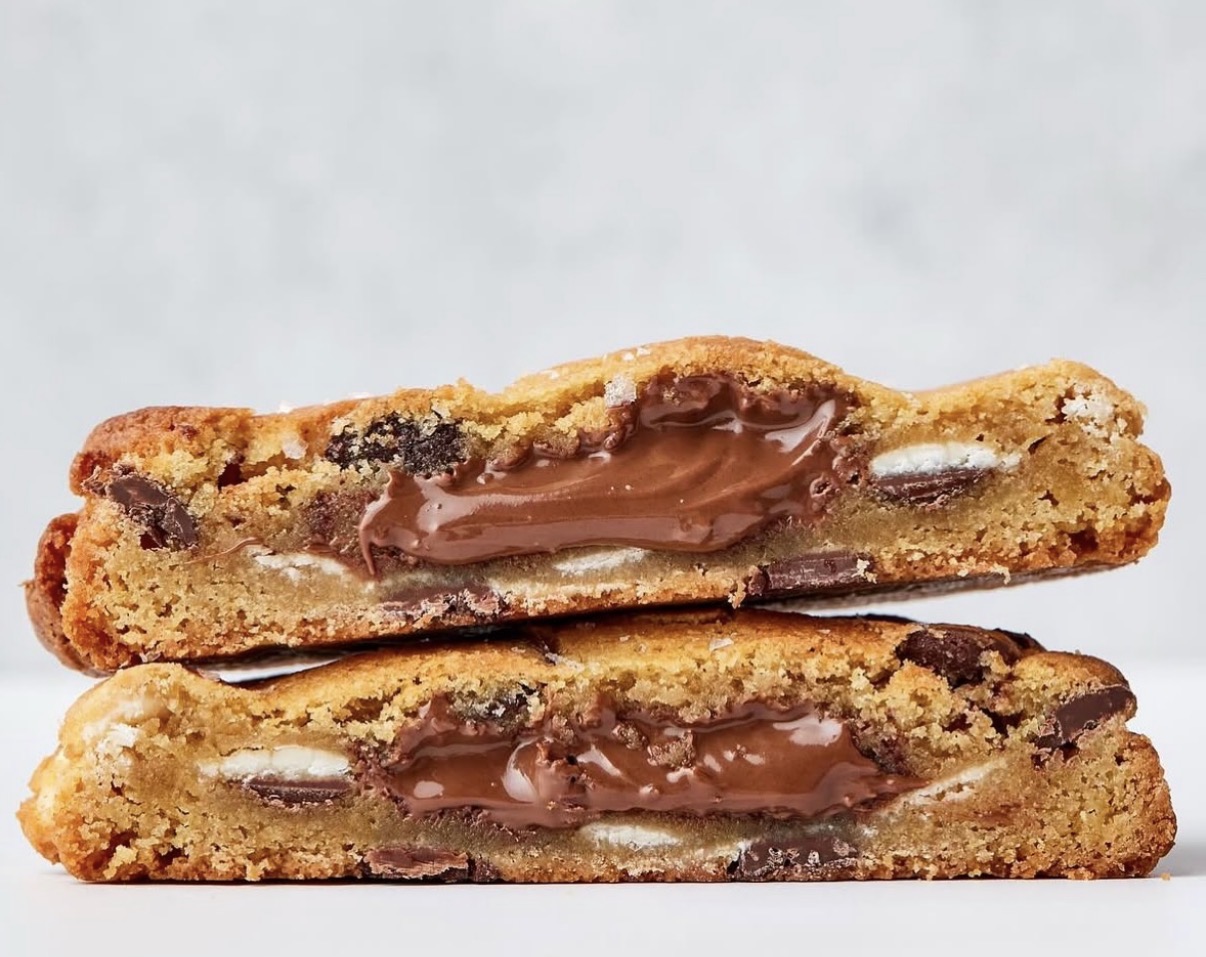 Nutella-stuffed cookie broken in half